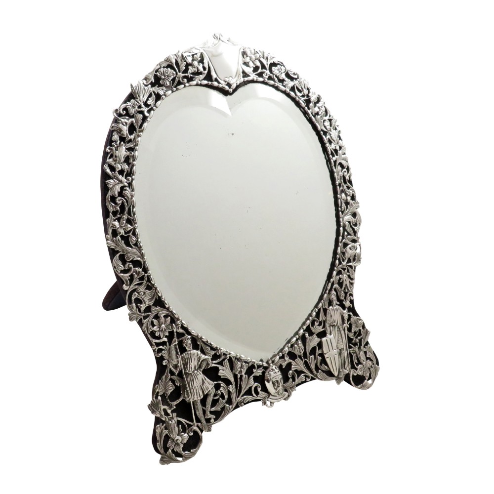 Antique Victorian Sterling Silver 'Heart' Dressing Mirror 1887 - Knights