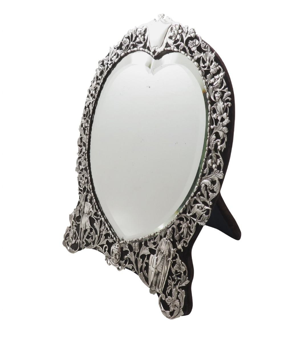 Antique Victorian Sterling Silver 'Heart' Dressing Mirror 1887 - Knights View IX