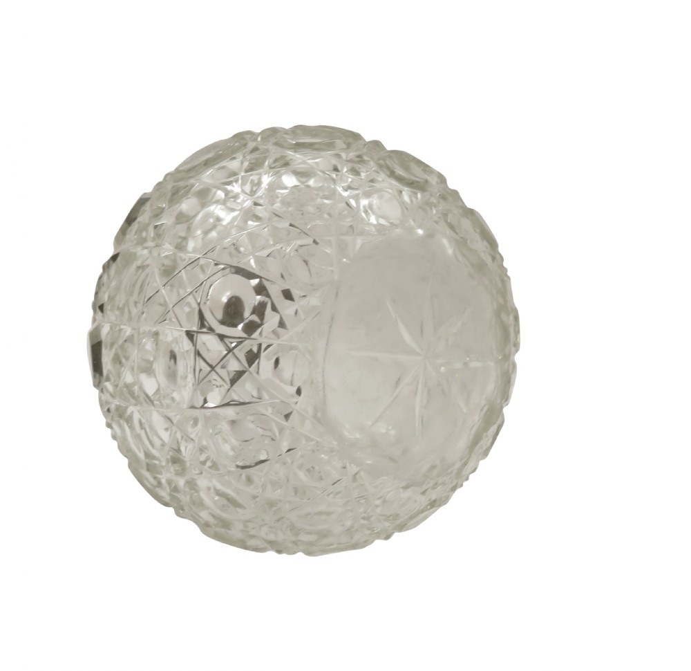 A 1922 globose cut glass scent bottle featuring a sterling silver hinged lid inset with smooth mother of pearl. View VII