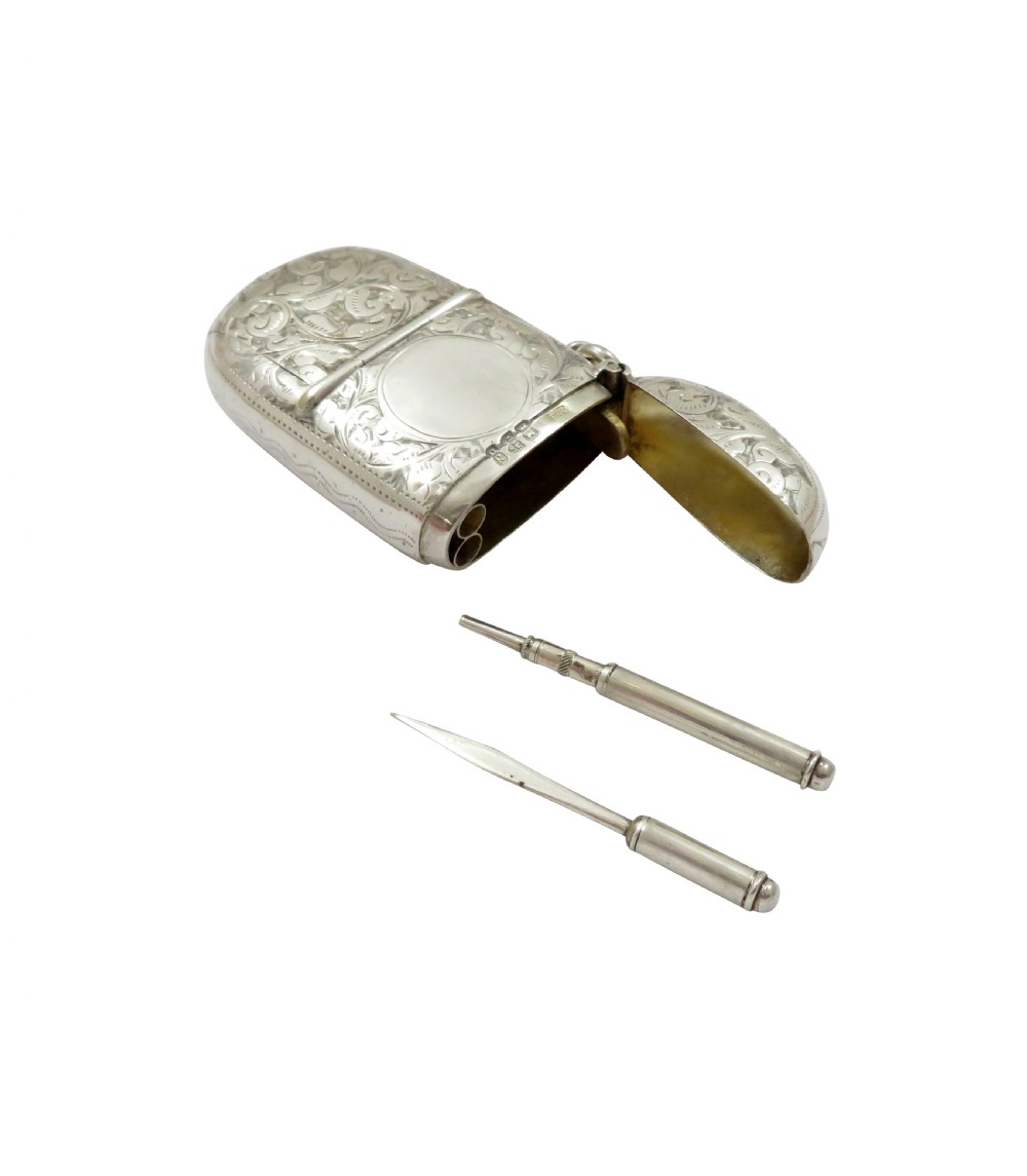 Antique Victorian Silver Combination Vesta, Sovereign, Stamp Case, Toothpick and Pencil Holder 1896 View II