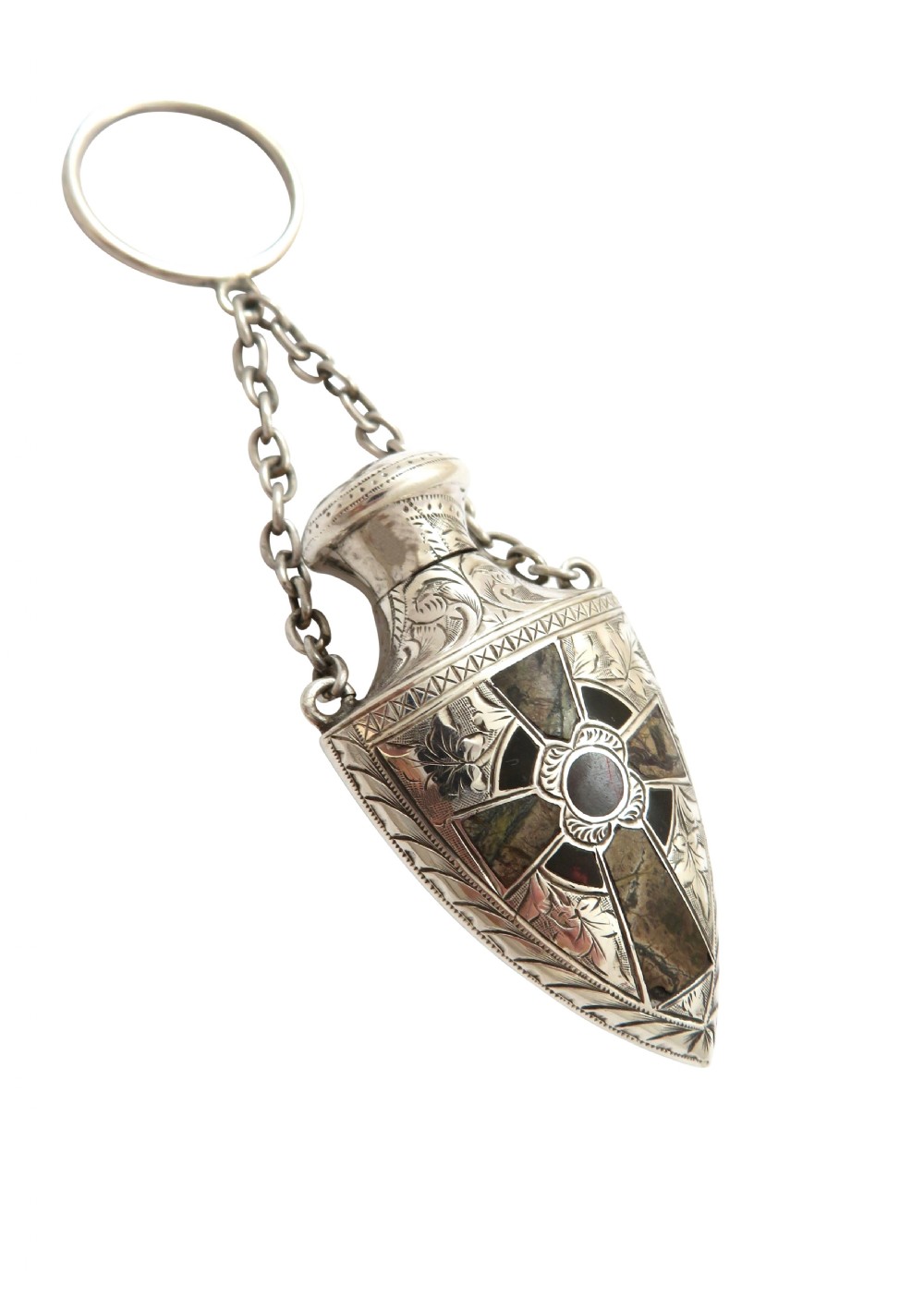 Antique Victorian Sterling Silver Perfume with Inlaid Celtic Cross 1892 View VI