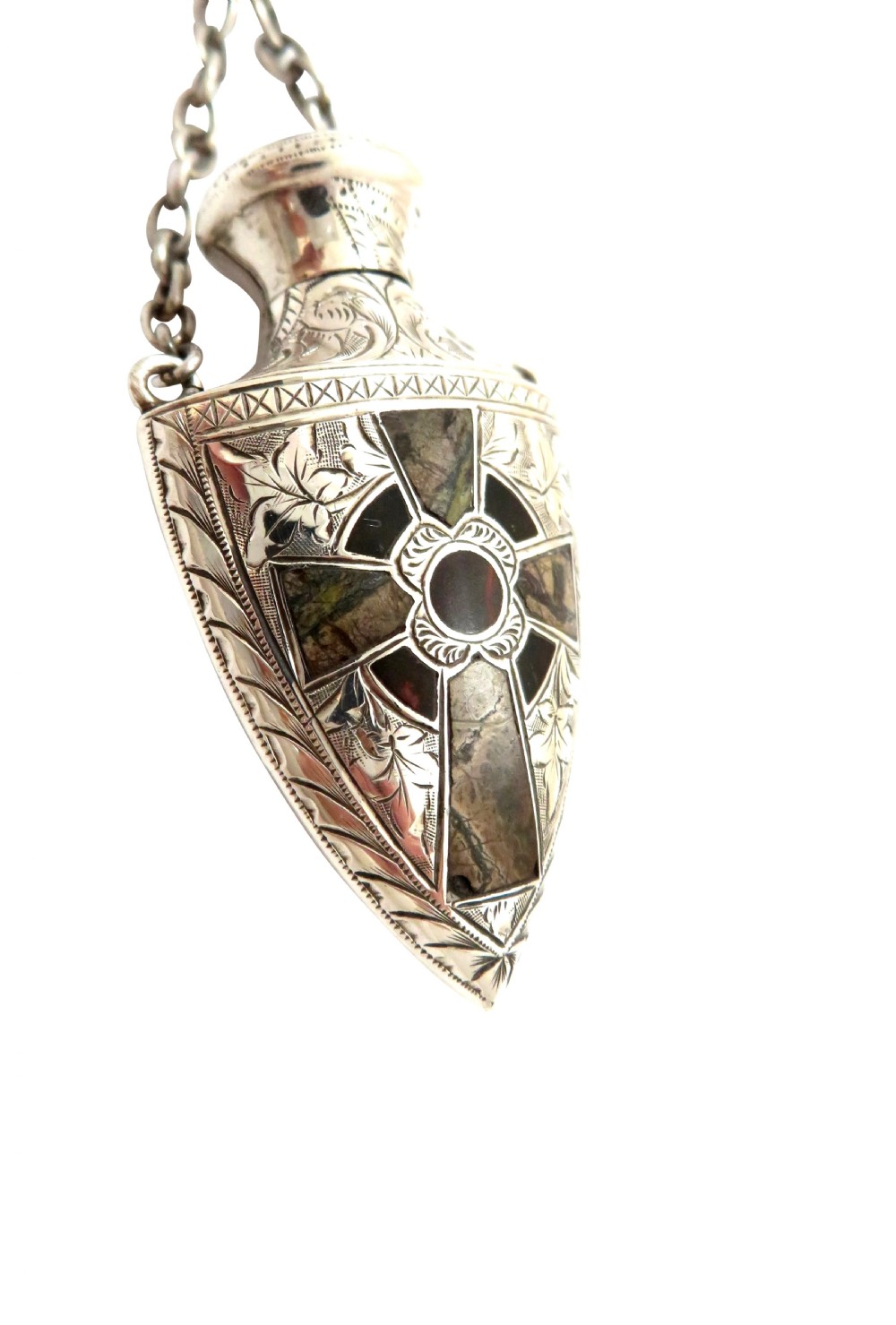 Antique Victorian Sterling Silver Perfume with Inlaid Celtic Cross 1892 View VIII