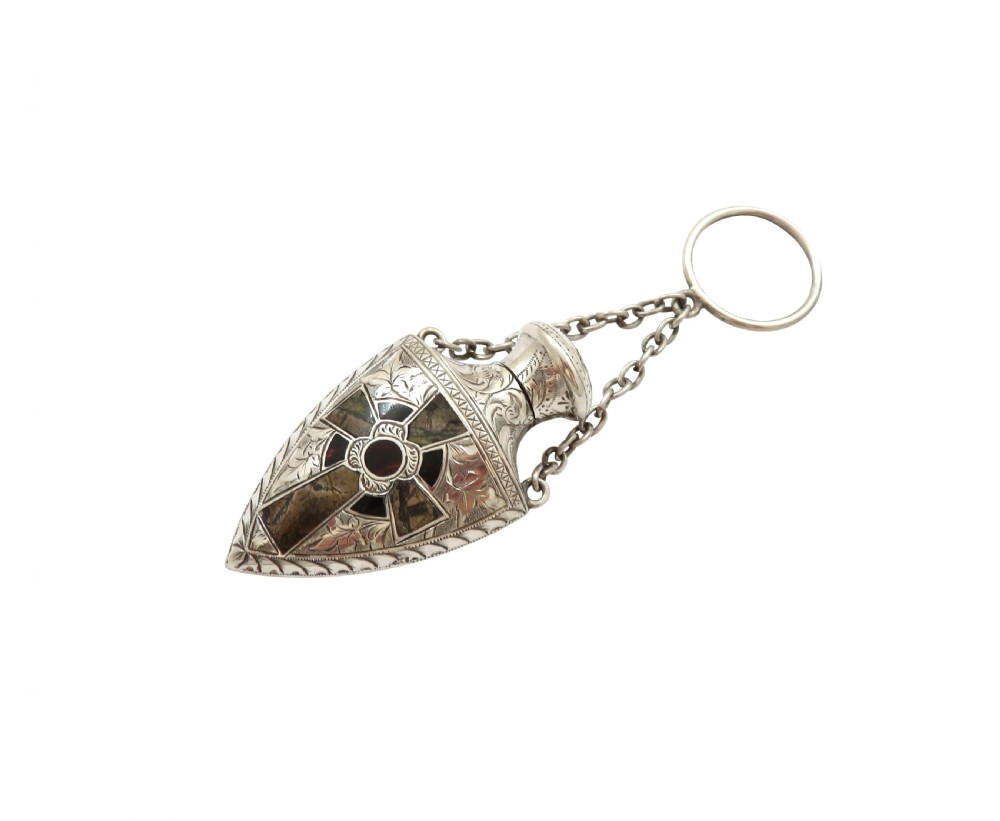 Antique Victorian Sterling Silver Perfume with Inlaid Celtic Cross 1892 View IX