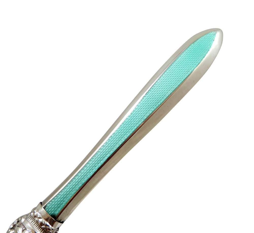 Antique Edwardian Sterling Silver & Green Enamel Letter Knife 1904 View IV