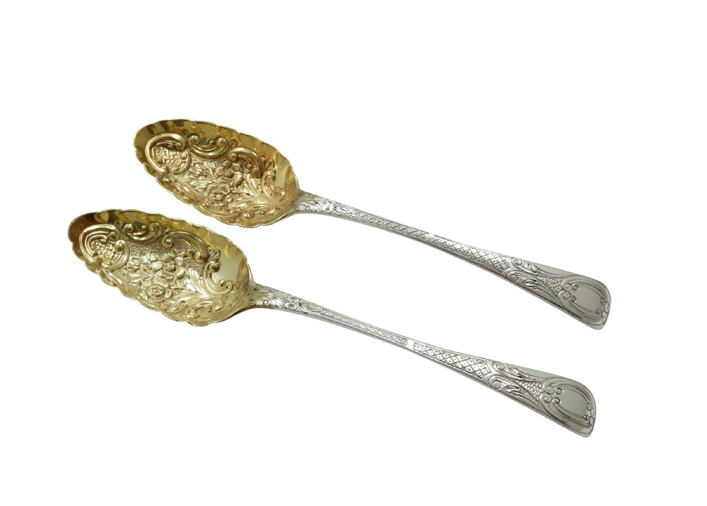 Pair of Antique William IV Sterling Silver Berry Spoons in Case 1838 View VII