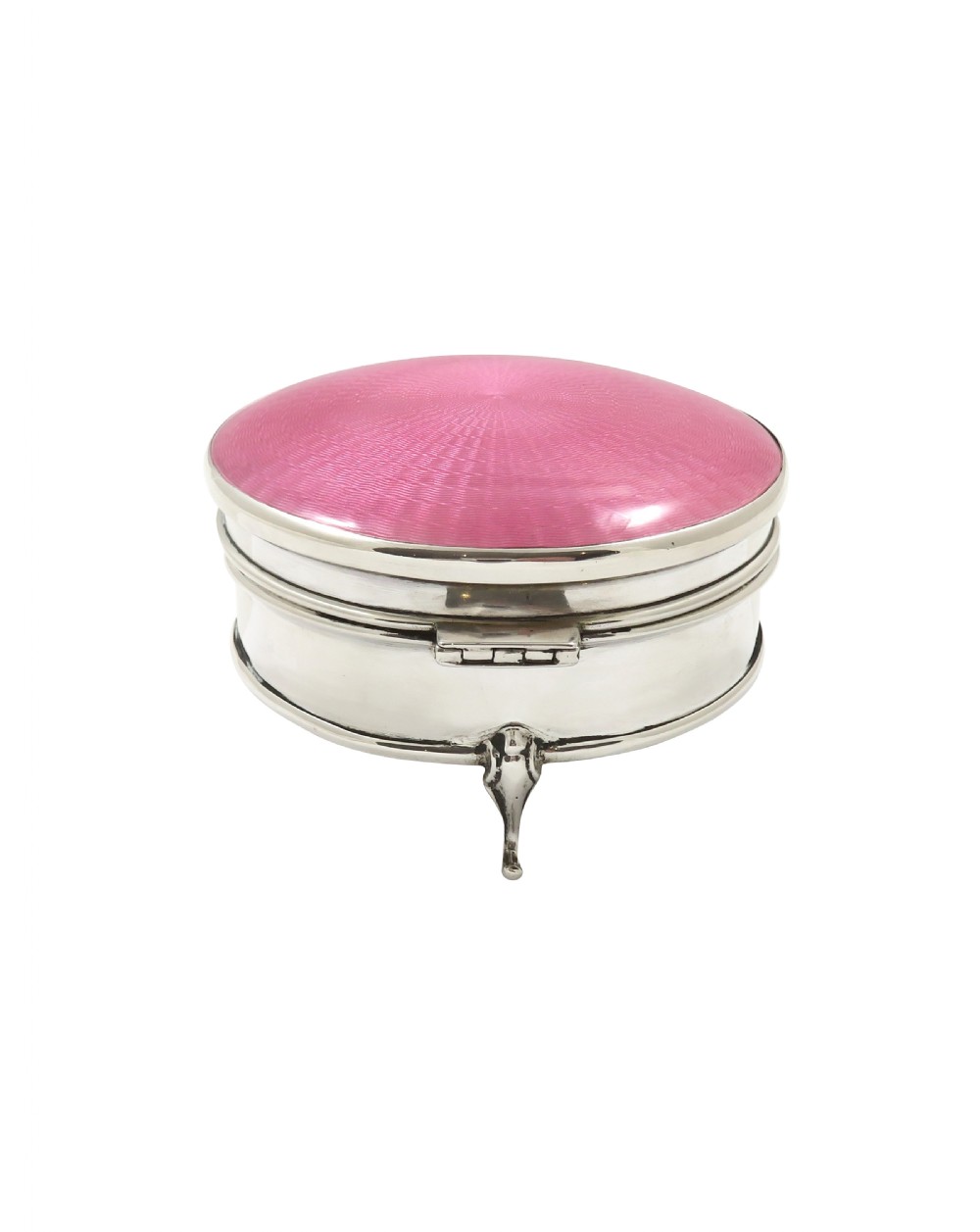 Antique Sterling Silver & Pink Enamel Trinket Box 1927 View III