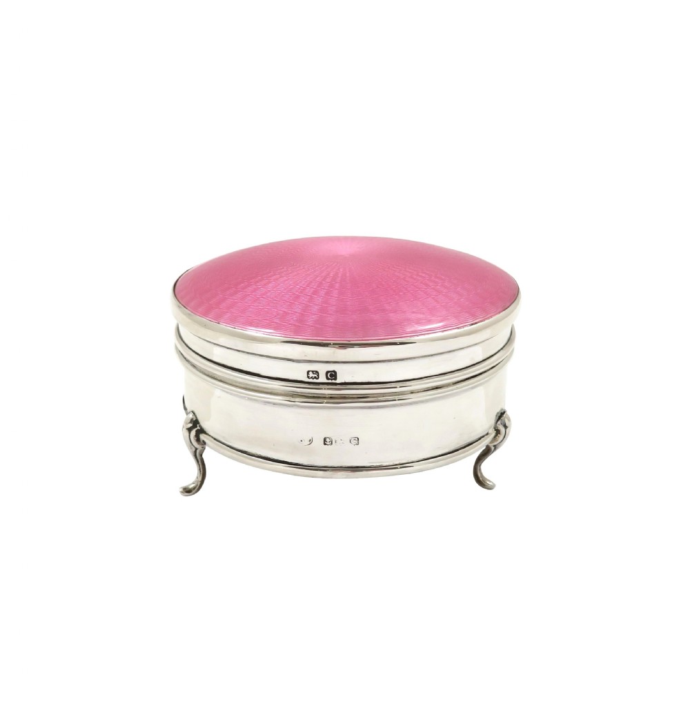 Antique Sterling Silver & Pink Enamel Trinket Box 1927 View VI