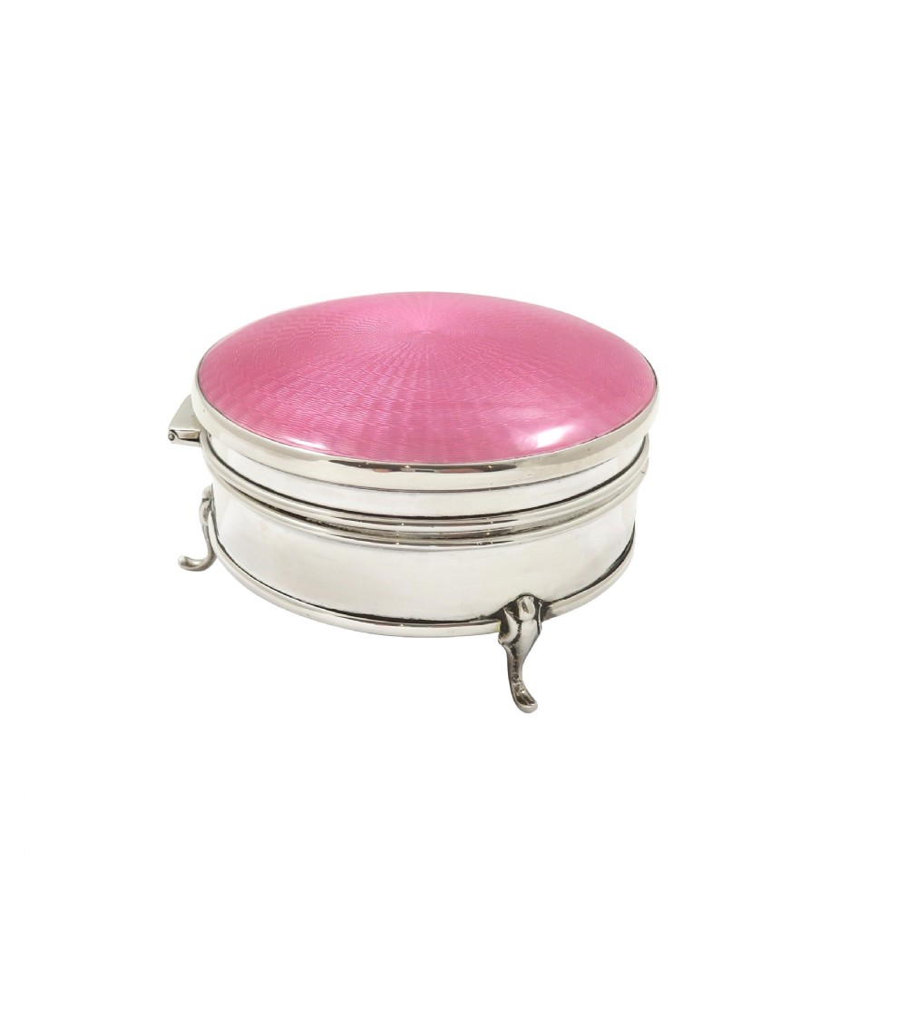 Antique Sterling Silver & Pink Enamel Trinket Box 1927 View VII
