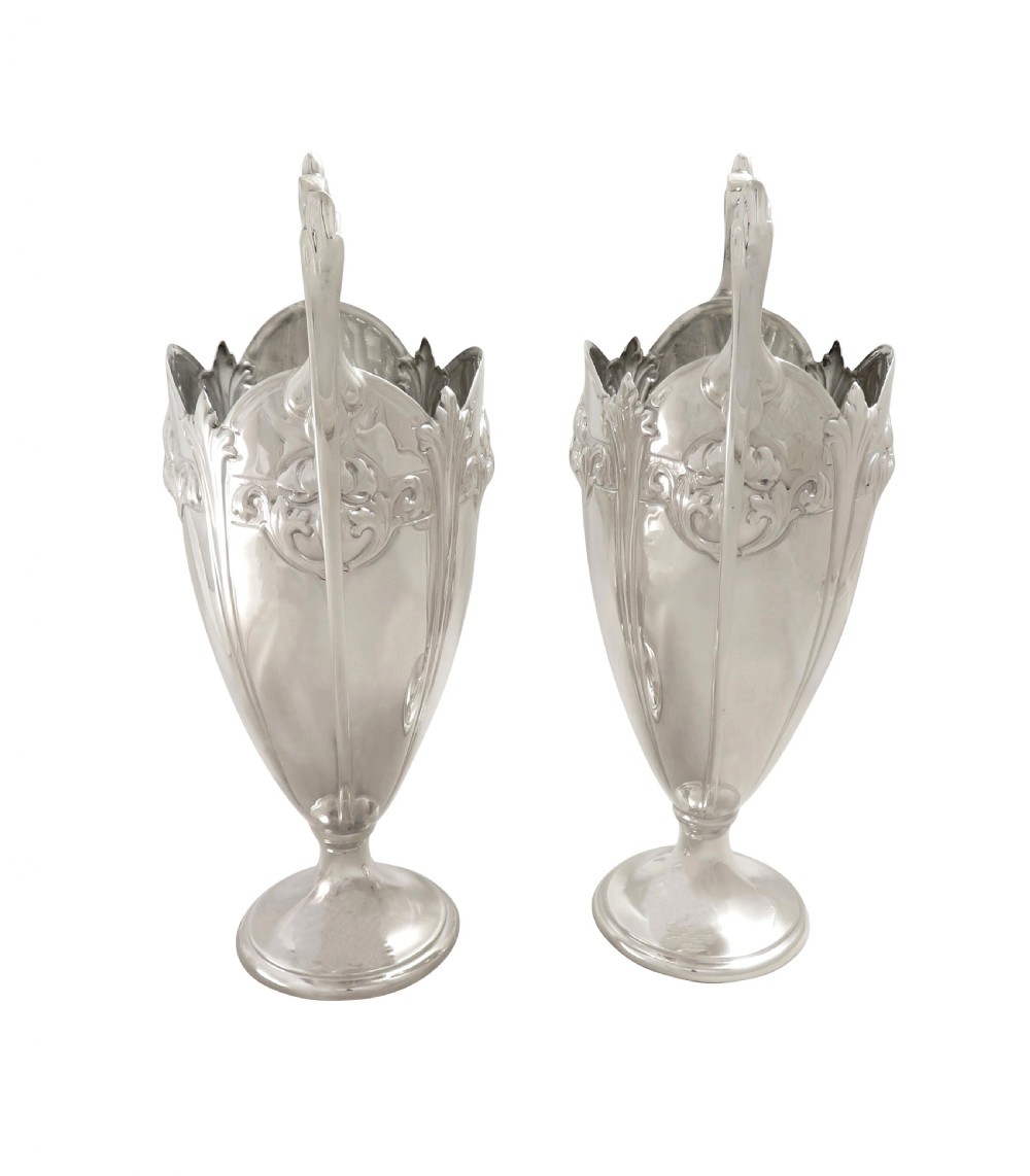 Pair of Antique Edwardian Sterling Silver Vases 1907 View V