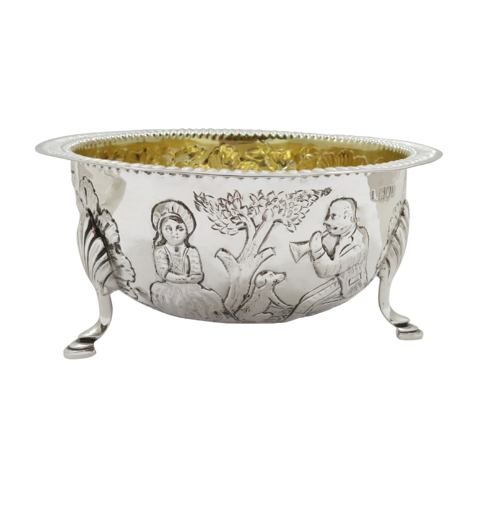 Antique Edwardian Sterling Silver Bowl with Scenes 1903 View IV