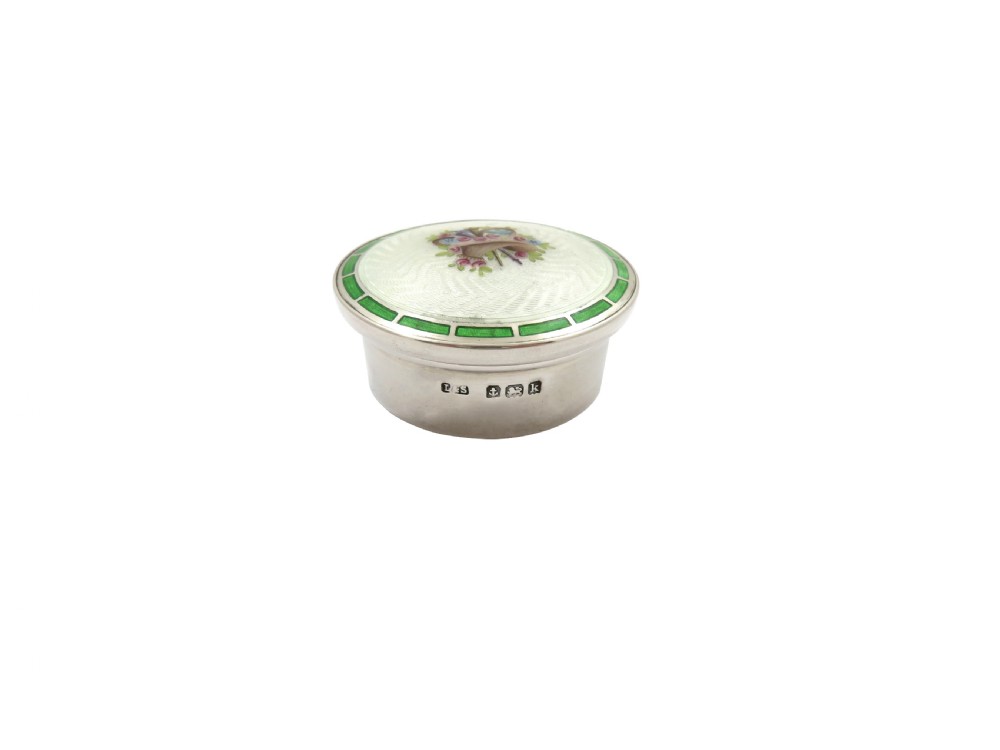 Antique Edwardian Sterling Silver & Enamel Pill Box 1909 View III