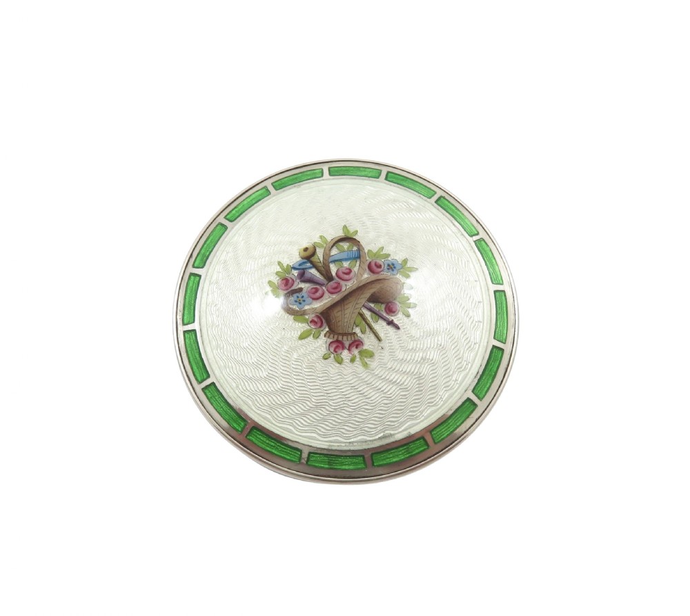 Antique Edwardian Sterling Silver & Enamel Pill Box 1909 View V