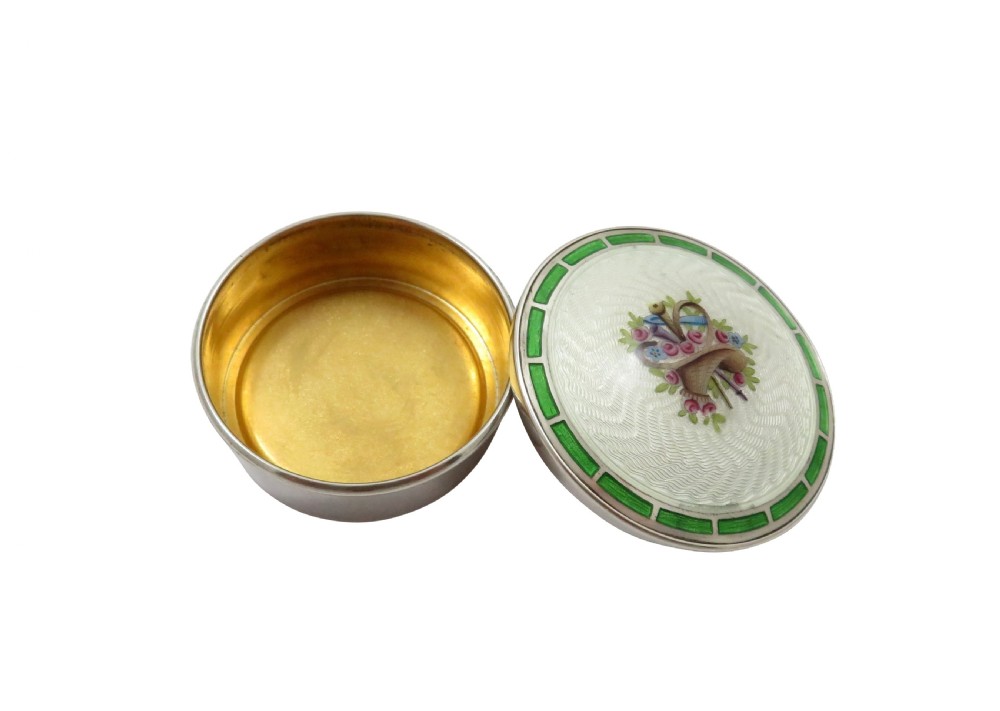 Antique Edwardian Sterling Silver & Enamel Pill Box 1909 View VII