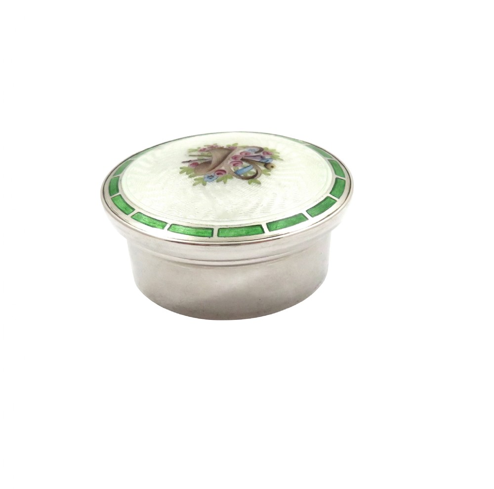 Antique Edwardian Sterling Silver & Enamel Pill Box 1909 View IX