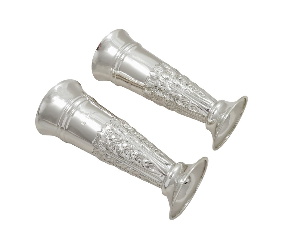 Pair of Antique Edwardian Sterling Silver Vases in Case 1906 View III