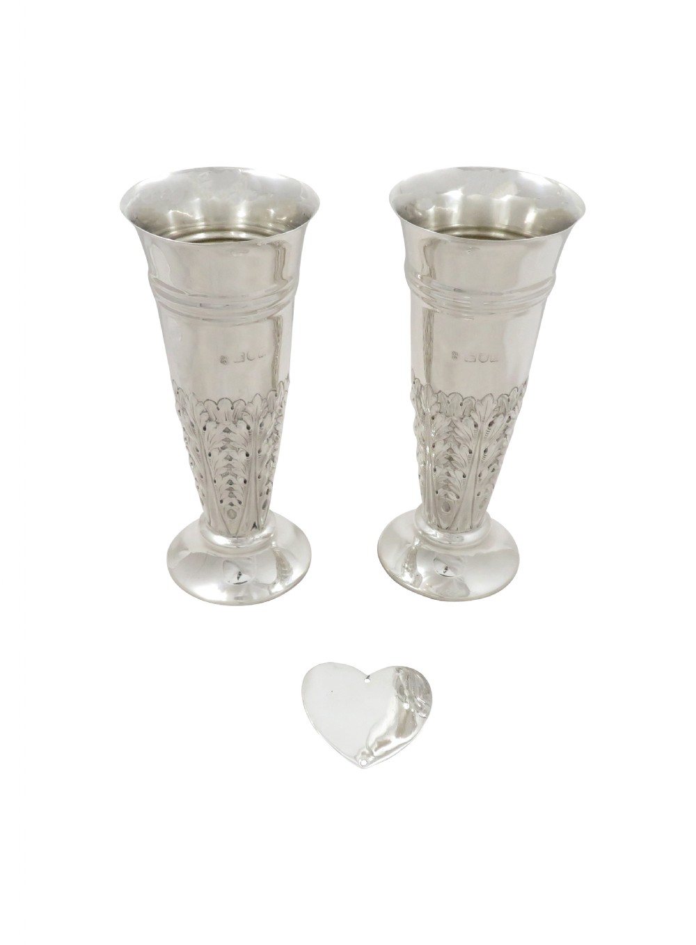 Pair of Antique Edwardian Sterling Silver Vases in Case 1906 View VII