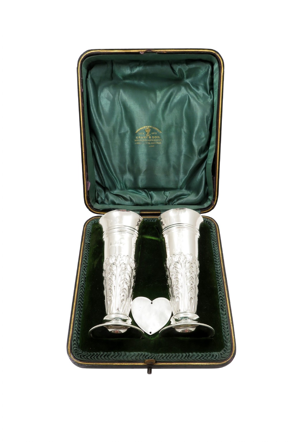 Pair of Antique Edwardian Sterling Silver Vases in Case 1906 View IX