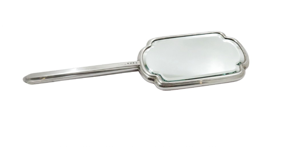 Antique Art Deco Sterling Silver & Pink Enamel Hand Mirror 1939 View VI