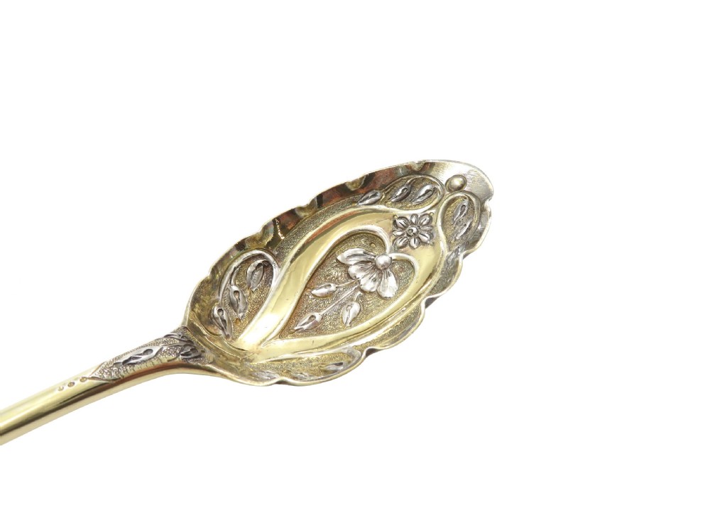 Pair of Antique Georgian Sterling Silver Berry Spoons in Case 1790/98 View VI