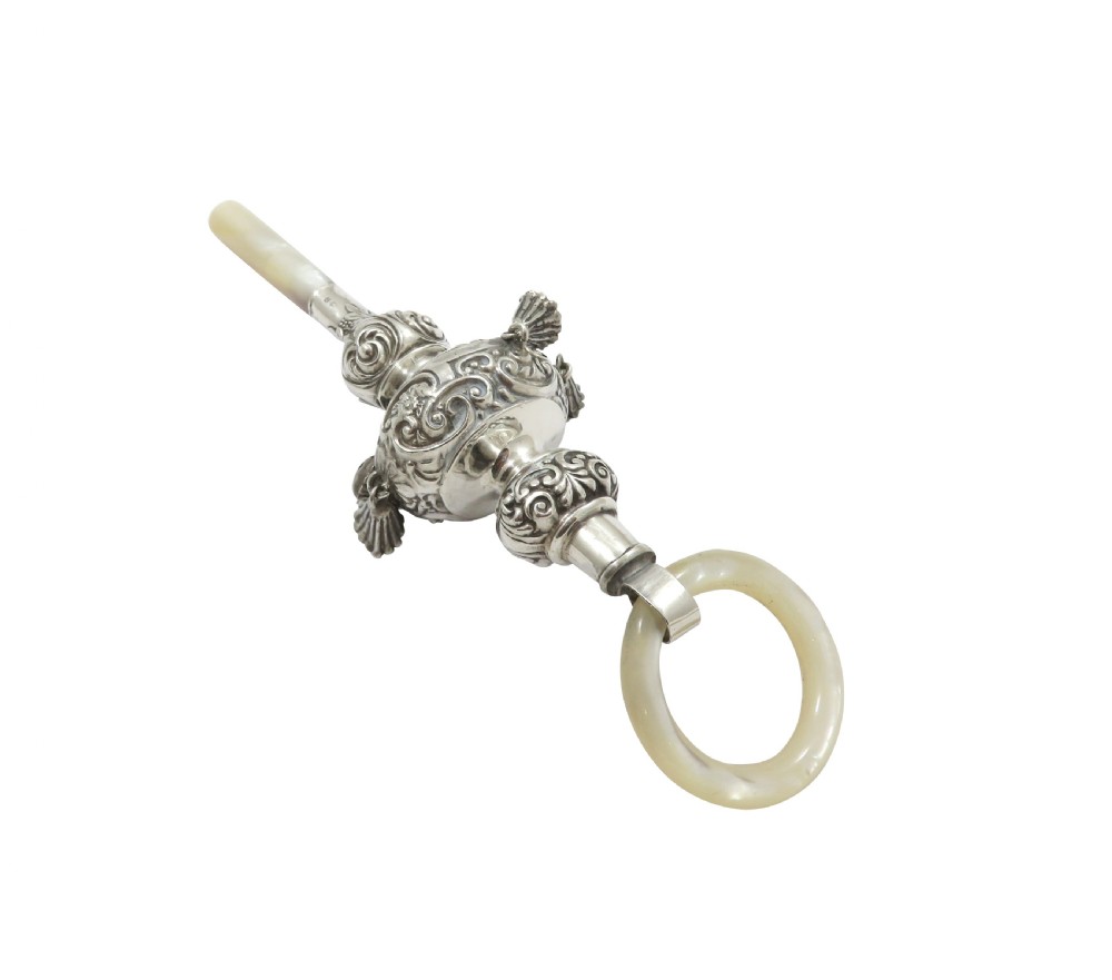 Antique Edwardian Sterling Silver Baby Rattle 1901 View V