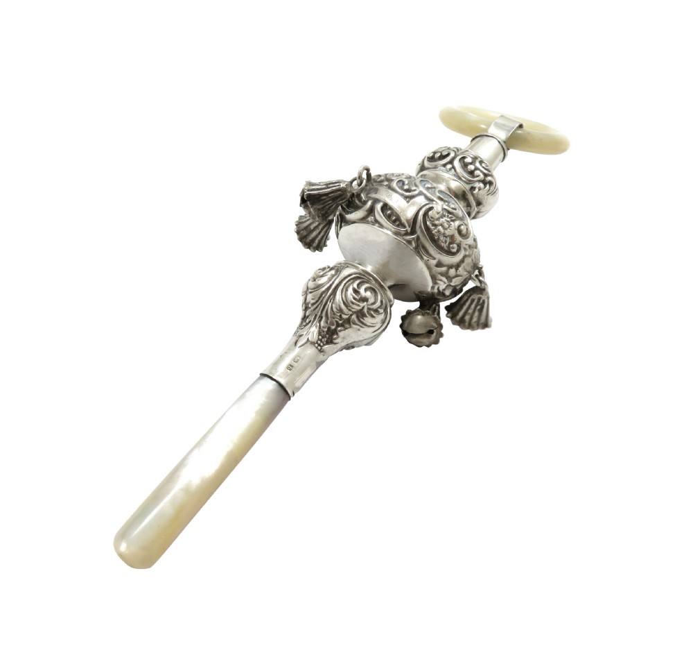 Antique Edwardian Sterling Silver Baby Rattle 1901 View VII