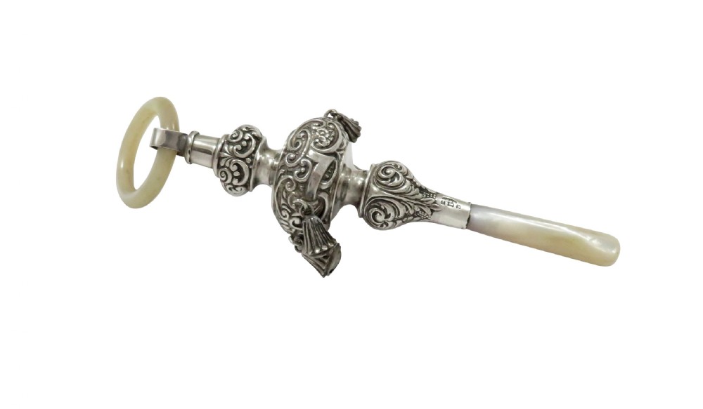 Antique Edwardian Sterling Silver Baby Rattle 1901 View VIII