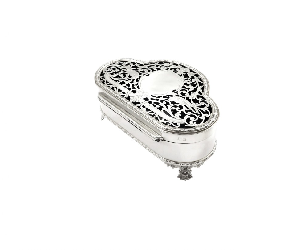 Antique George V Sterling Silver Pierced 'Bird' Trinket Box 1913 View V