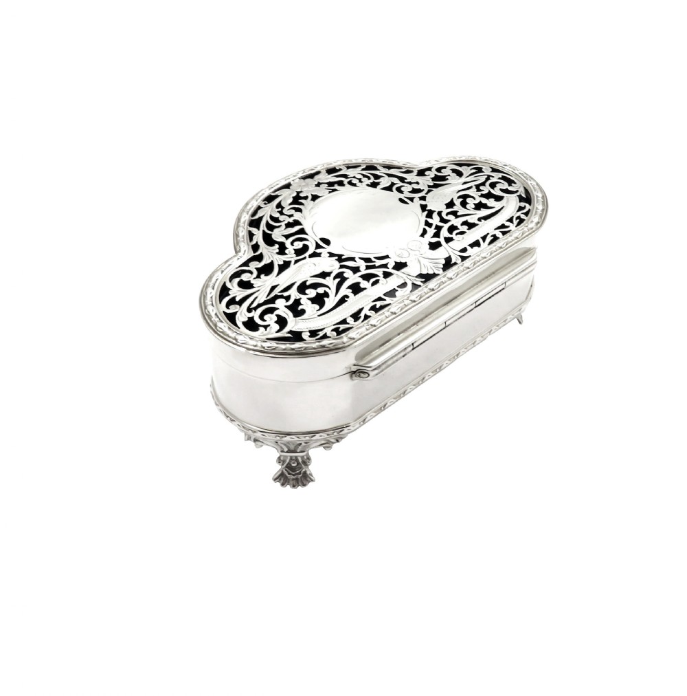 Antique George V Sterling Silver Pierced 'Bird' Trinket Box 1913 View VIII