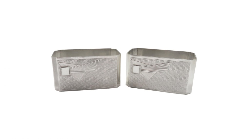 Pair of Antique Art Deco Sterling Silver Napkin Rings 1931 View II