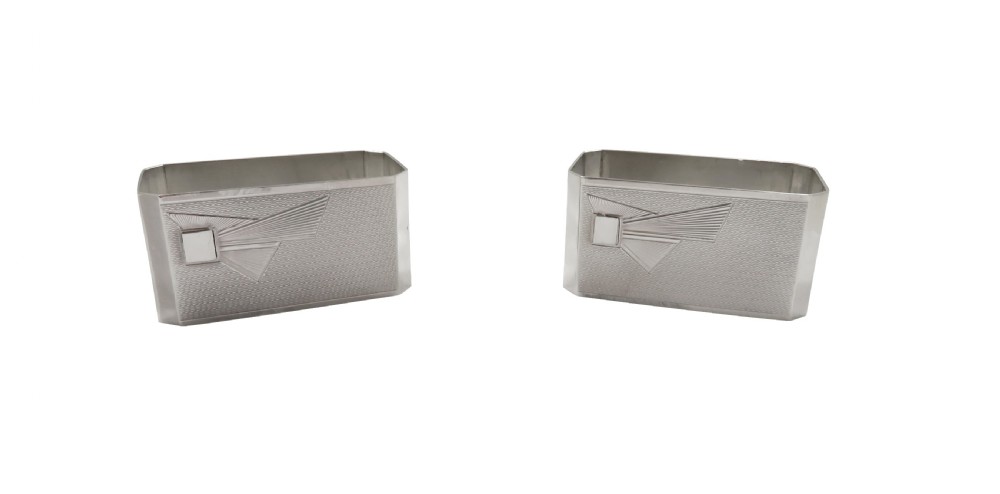 Pair of Antique Art Deco Sterling Silver Napkin Rings 1931 View VII