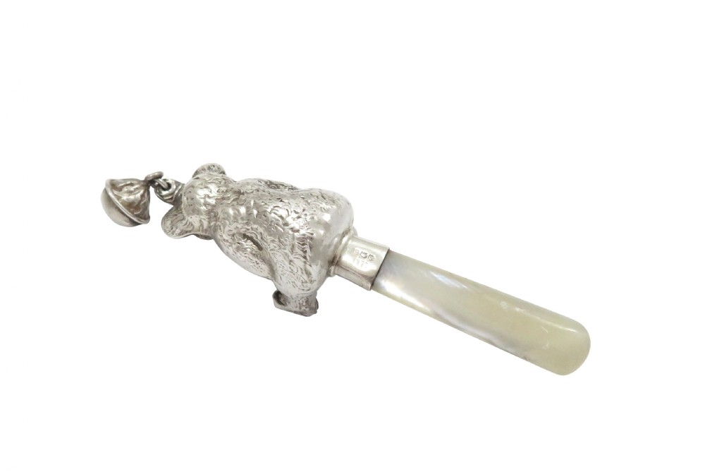 Antique George V Sterling Silver 'Bear' Baby Rattle 1928 View IV