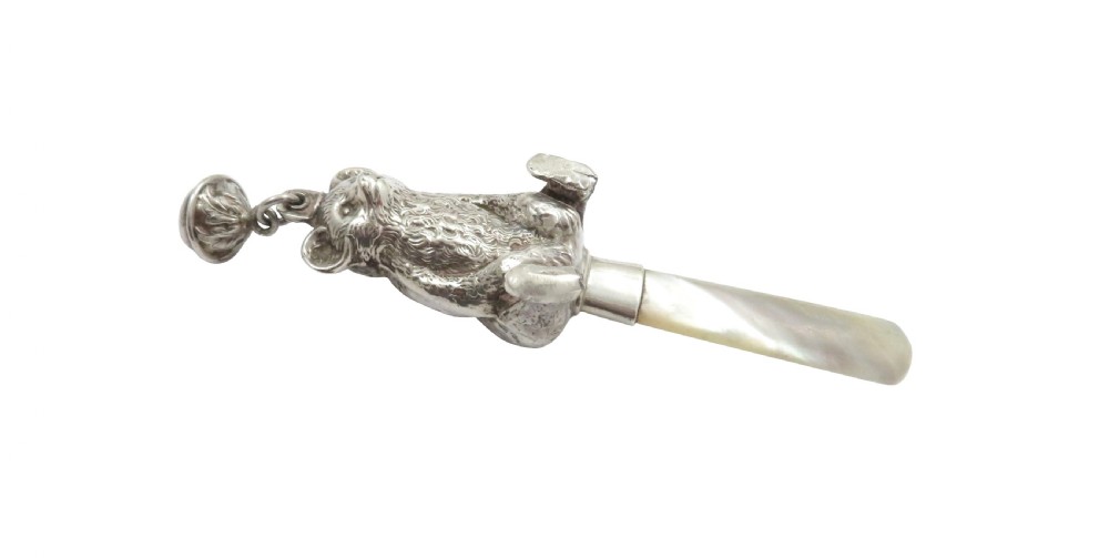 Antique George V Sterling Silver 'Bear' Baby Rattle 1928 View VI