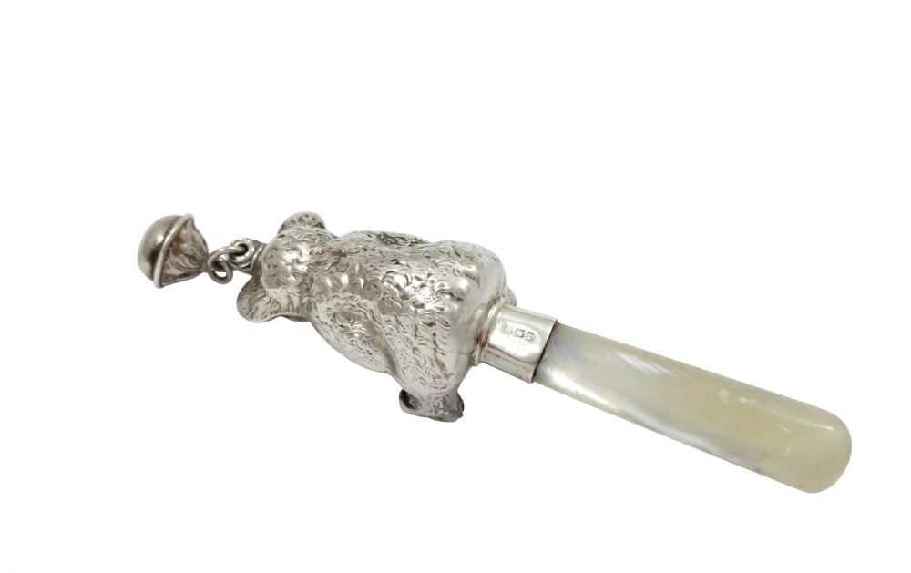 Antique George V Sterling Silver 'Bear' Baby Rattle 1928 View VII