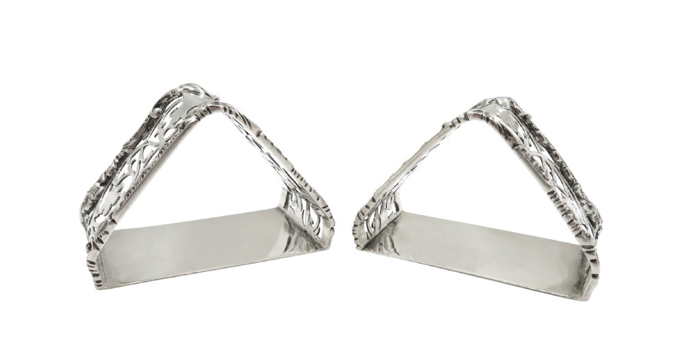 Pair of Antique George V Sterling Silver 'Triangle' Napkin Rings in Case 1912 View III
