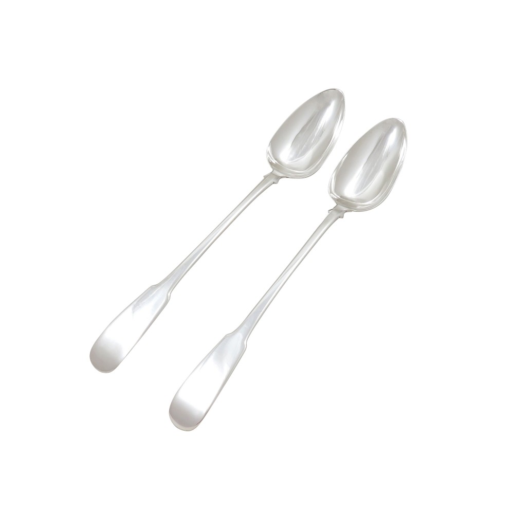 Pair of Antique Georgian Scottish Sterling Silver Serving Spoons 1815