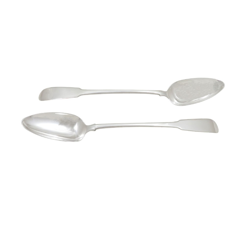 Pair of Antique Georgian Scottish Sterling Silver Serving Spoons 1815 View III