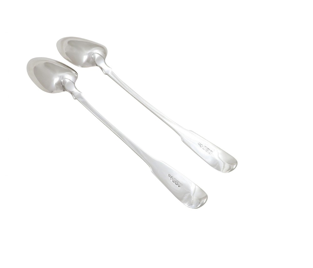 Pair of Antique Georgian Scottish Sterling Silver Serving Spoons 1815 View IV
