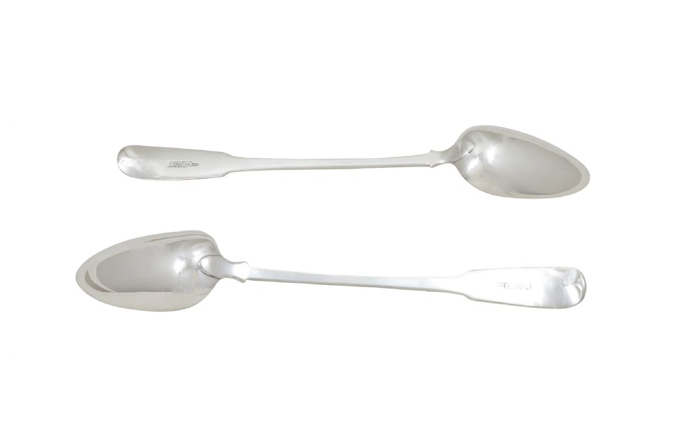 Pair of Antique Georgian Scottish Sterling Silver Serving Spoons 1815 View V