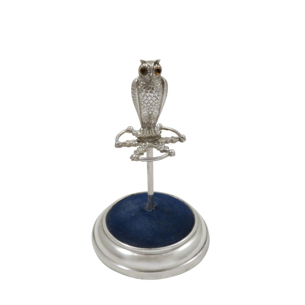 Antique Edwardian Sterling Silver Owl Hat Pin Stand 1908
