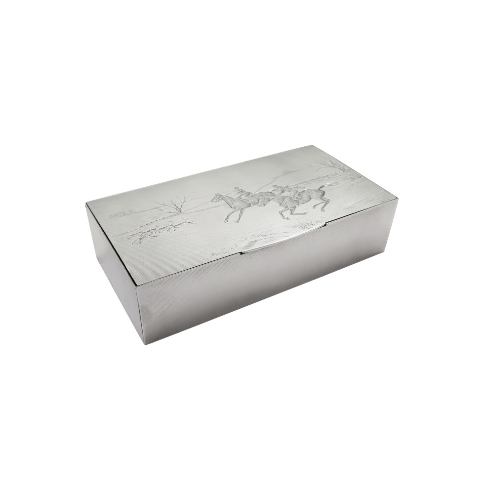 Antique Sterling Silver Cigarette / Table Box with Hunting Scene 1939