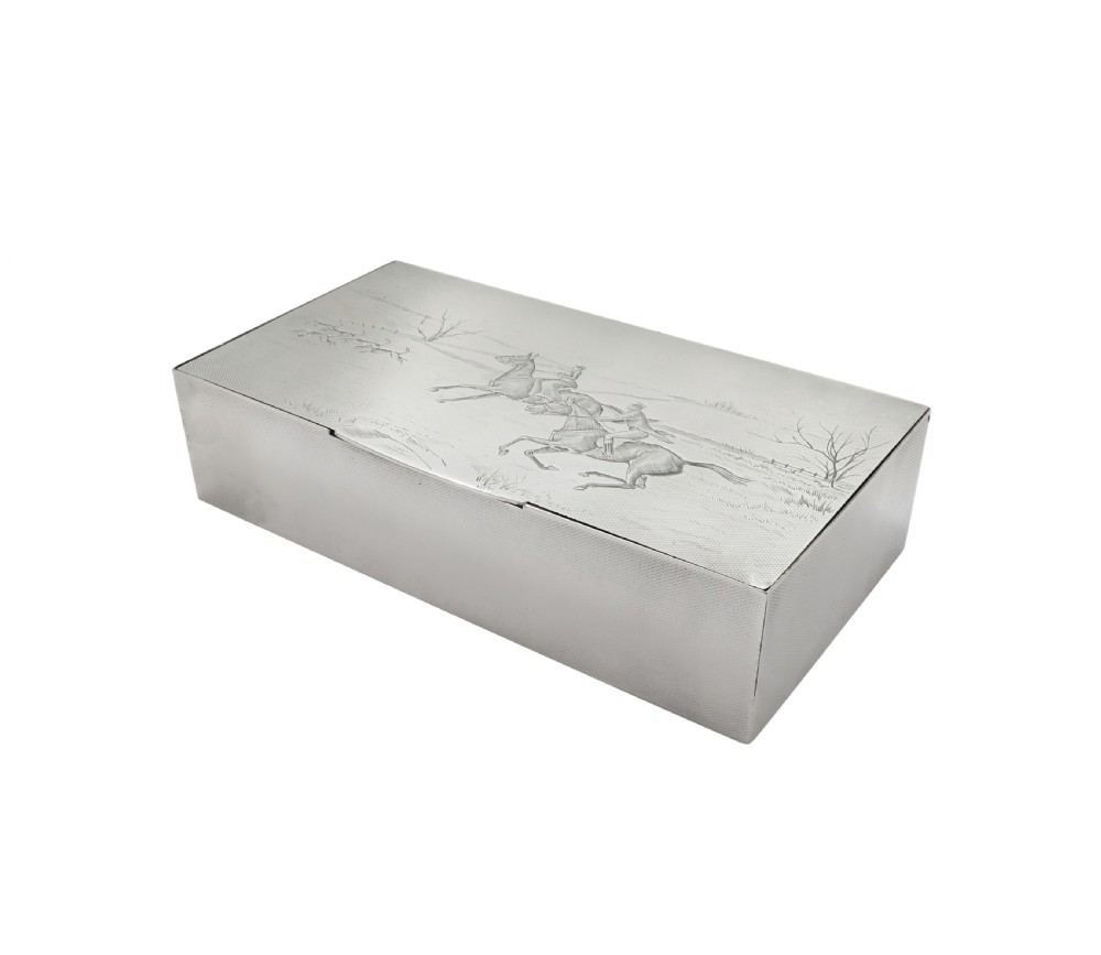 Antique Sterling Silver Cigarette / Table Box with Hunting Scene 1939 View IX