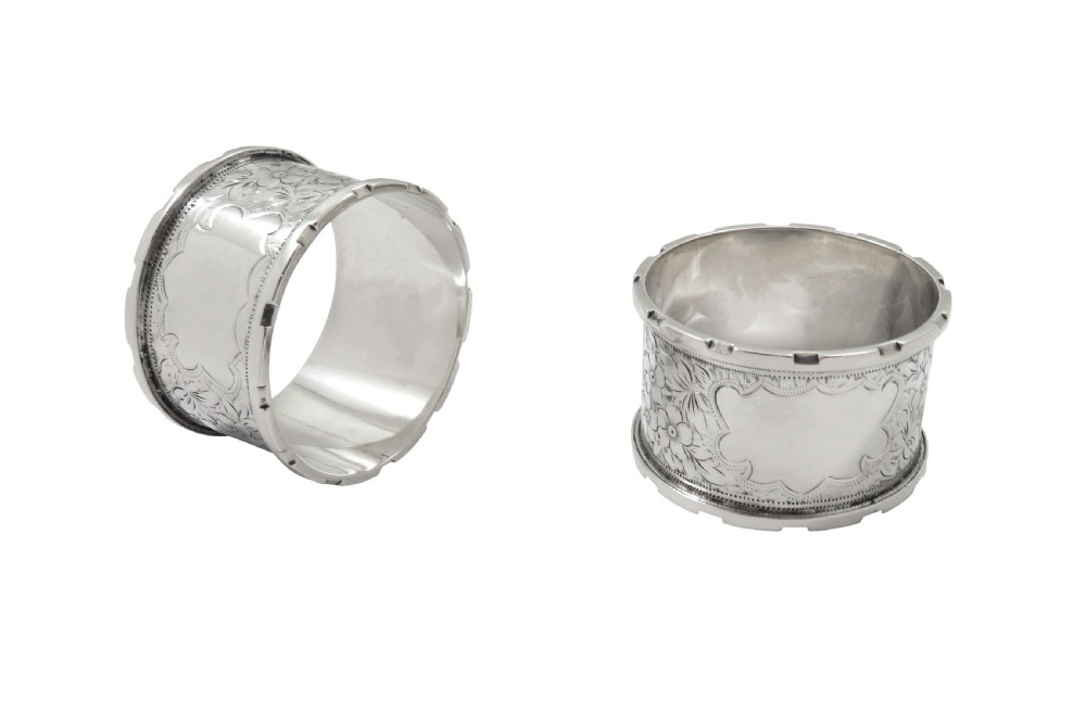 Pair of Antique Edwardian Sterling Silver Napkin Rings in Case 1907 View II