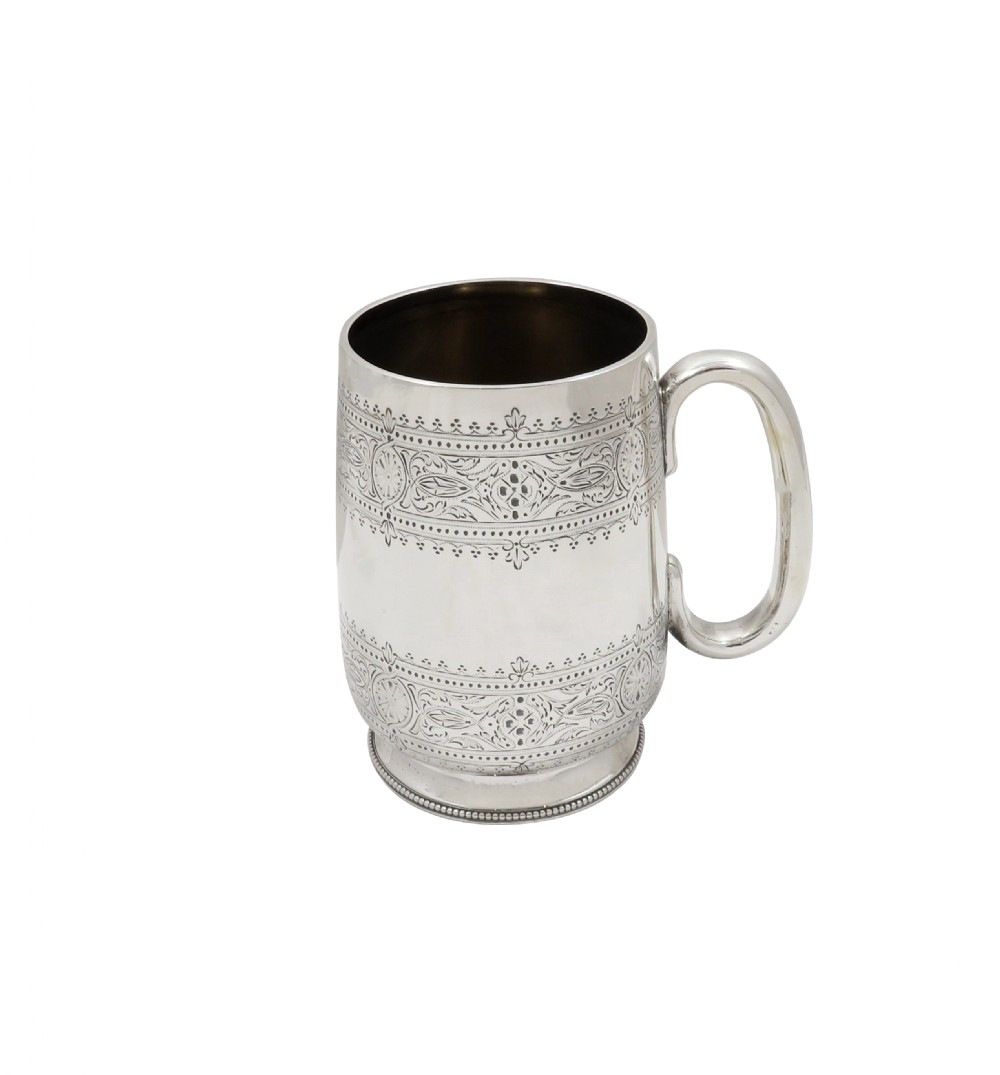 Antique Victorian Sterling Silver Pint Tankard / Mug 1881 View V