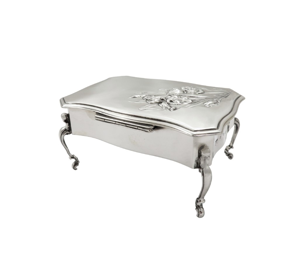 Antique Edwardian Sterling Silver Trinket Box on Legs 1904 View IV