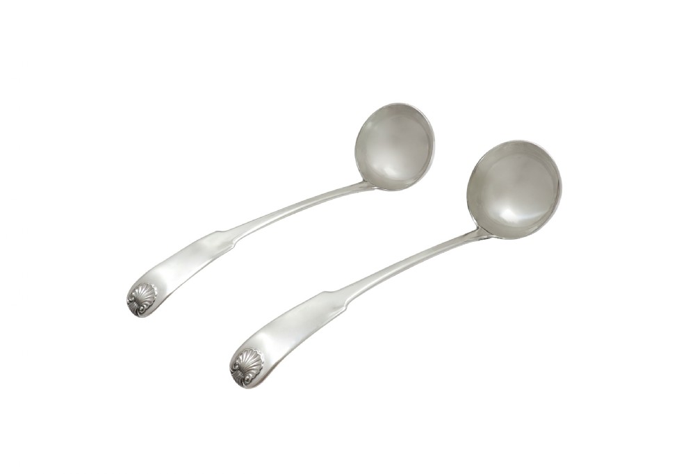 Pair of Antique Scottish Georgian Sterling Silver Sauce Ladles - 1817 View VII