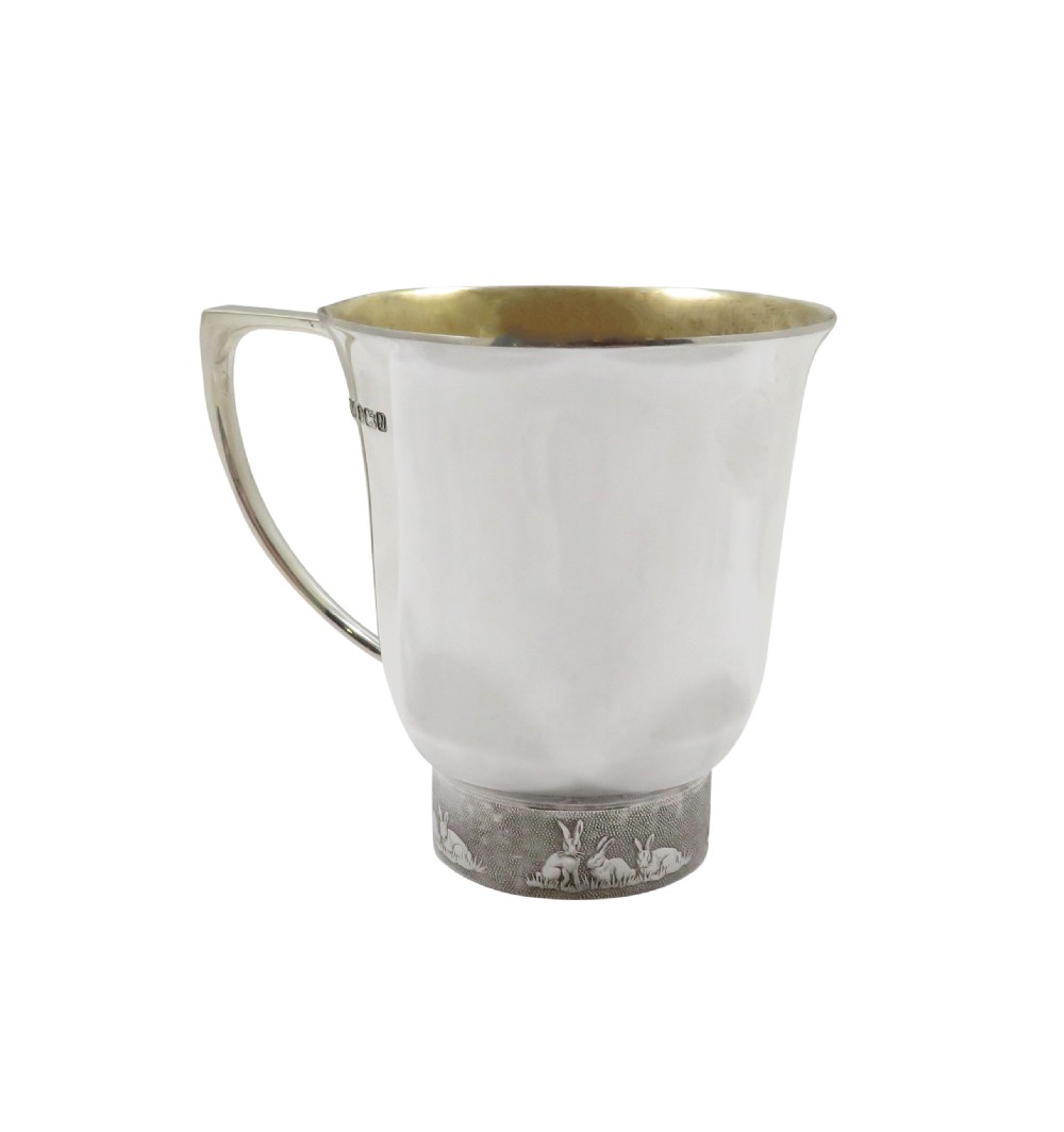 Vintage Sterling Silver 'Rabbits' Christening Mug in Case - Mappin & Webb View III
