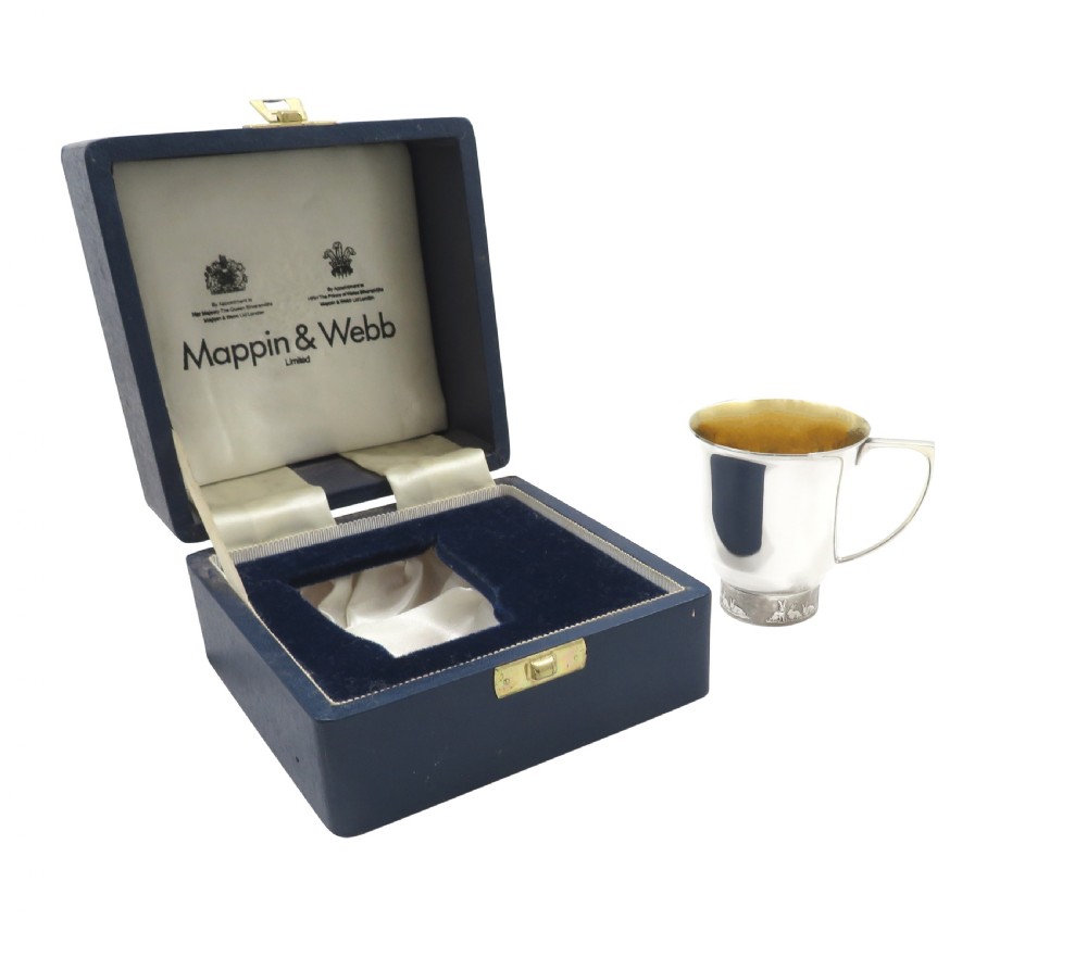 Vintage Sterling Silver 'Rabbits' Christening Mug in Case - Mappin & Webb View V