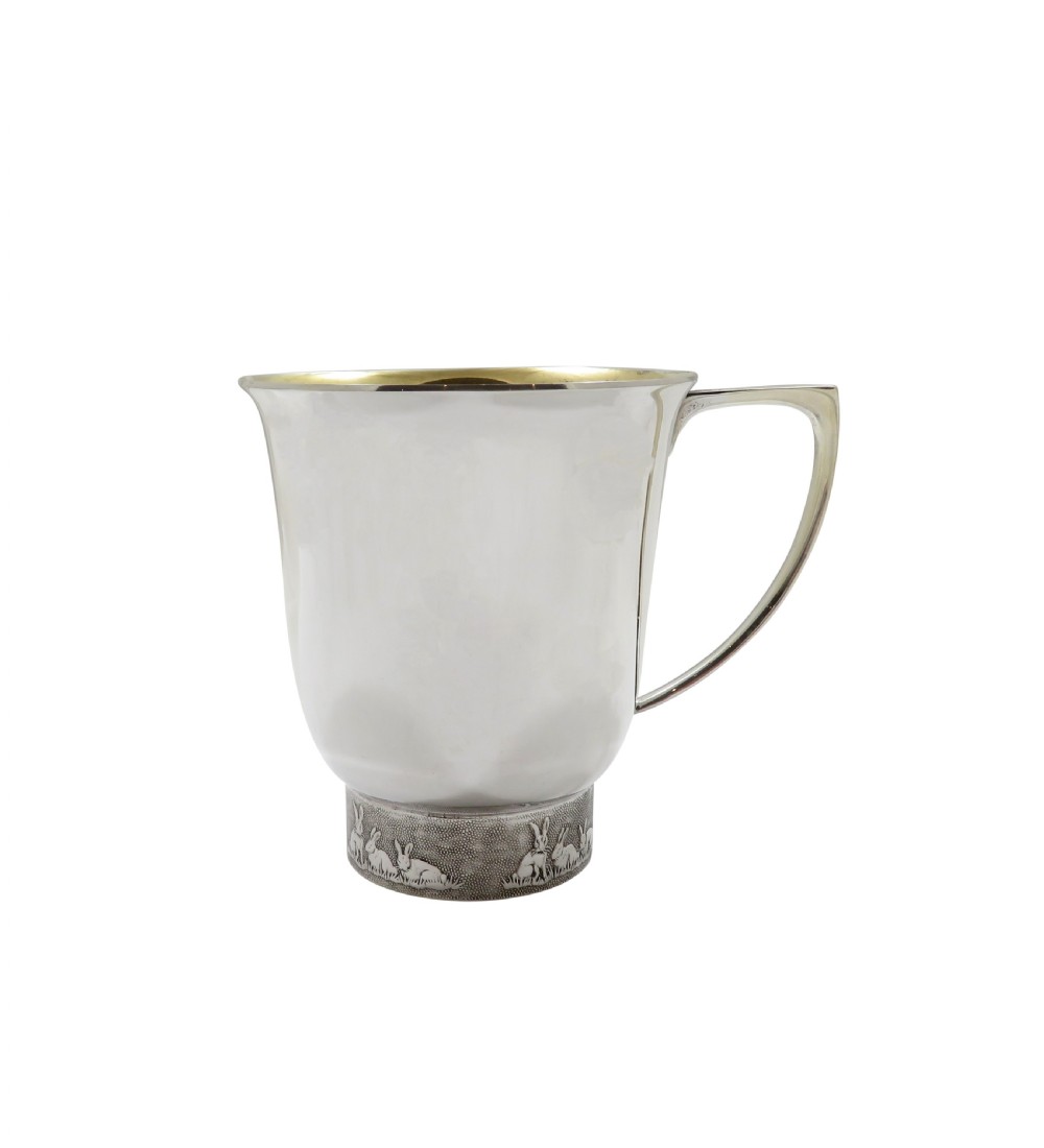 Vintage Sterling Silver 'Rabbits' Christening Mug in Case - Mappin & Webb View IX