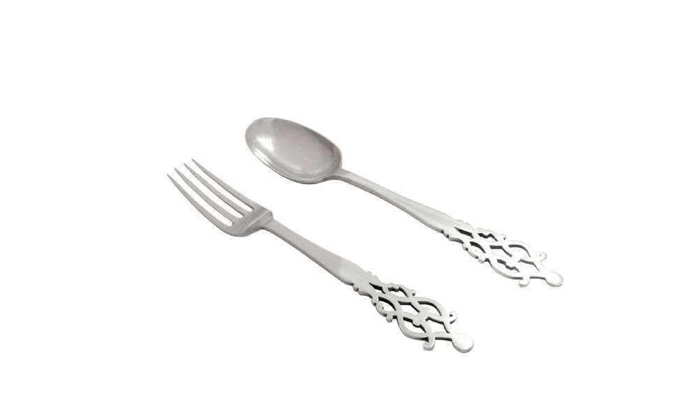 Antique Victorian Sterling Silver Spoon & Fork Christening Set in Case 1896/97 View III