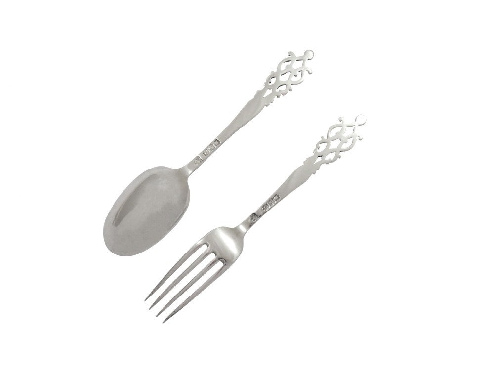 Antique Victorian Sterling Silver Spoon & Fork Christening Set in Case 1896/97 View V